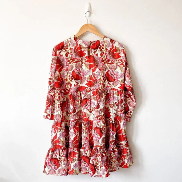 Zara Floral Tiered Babydoll 3/4 Sleeve Dress Red  Pink Size XS - Picture 8 of 10